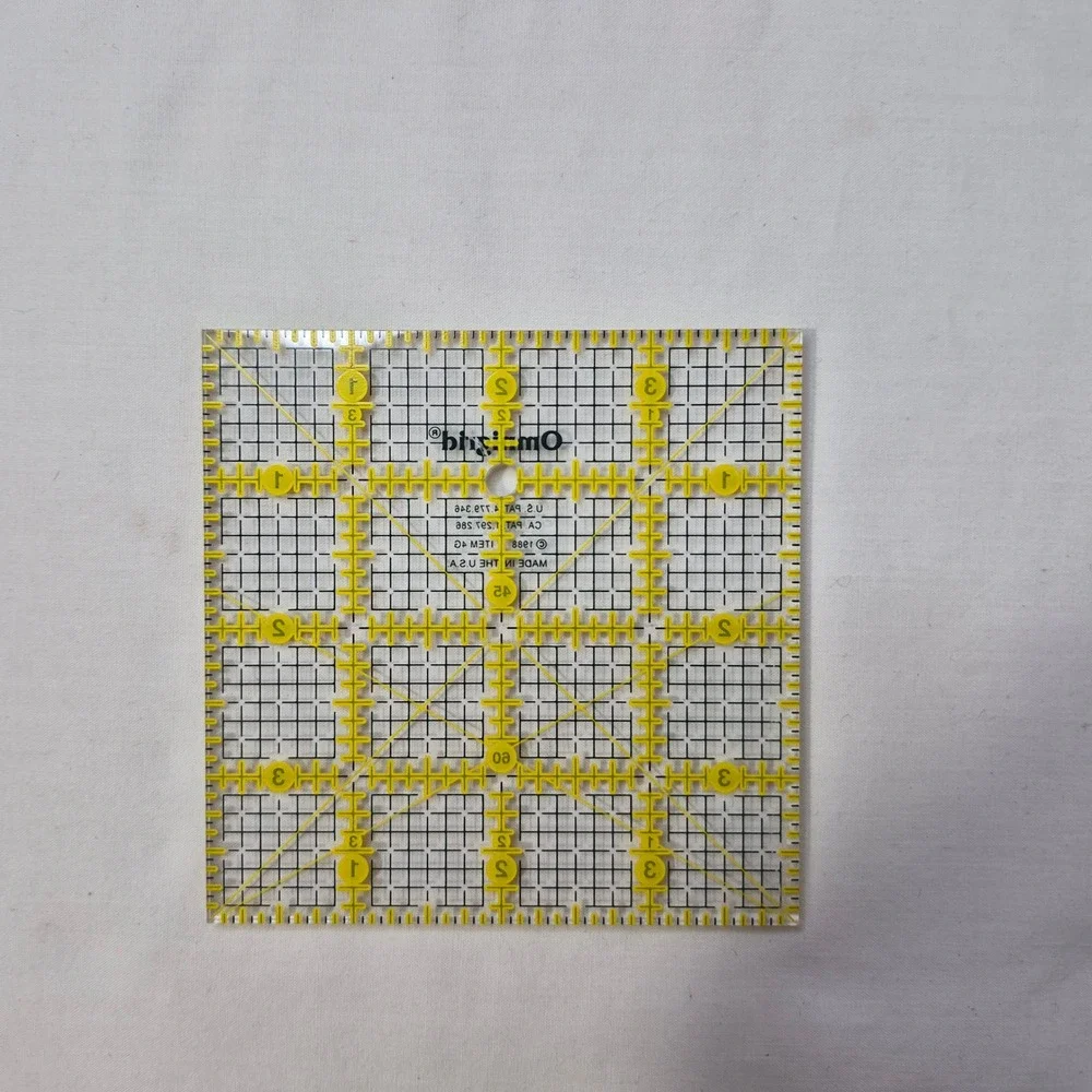Omnigrid 4G Square Quilting Ruler 4x4 Clear Yellow Acrylic Vintage 1988 USA
